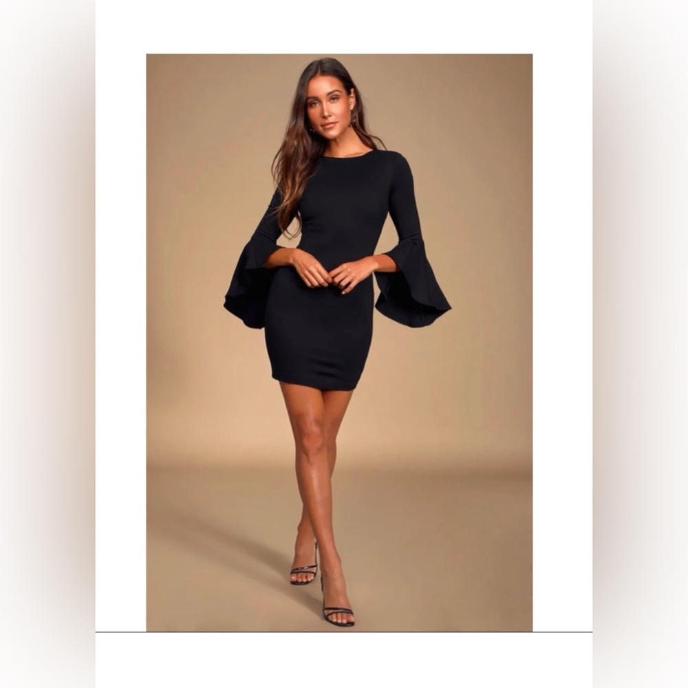 Lulus Bell Sleeve Black Bodycon Dress
